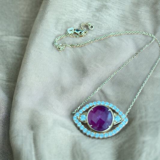PATRA PINK SAPPHIRE DIAMOND EVIL EYE NECKLACE