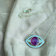 Load image into Gallery viewer, PATRA PINK SAPPHIRE DIAMOND EVIL EYE NECKLACE