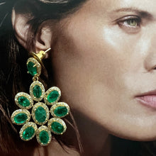 Load image into Gallery viewer, EVE EMERALD CHANDELIER DIAMOND EARRINGS