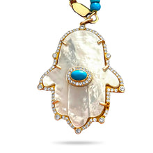 Load image into Gallery viewer, BIMINI MOTHER OF PEARL DIAMOND TURQUOISE HAMSA