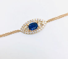 Load image into Gallery viewer, CAPRI  DIAMOND  &amp; OVAL BLUE  SAPPHIRE EVIL EYE BRACELET