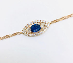 CAPRI  DIAMOND  & OVAL BLUE  SAPPHIRE EVIL EYE BRACELET