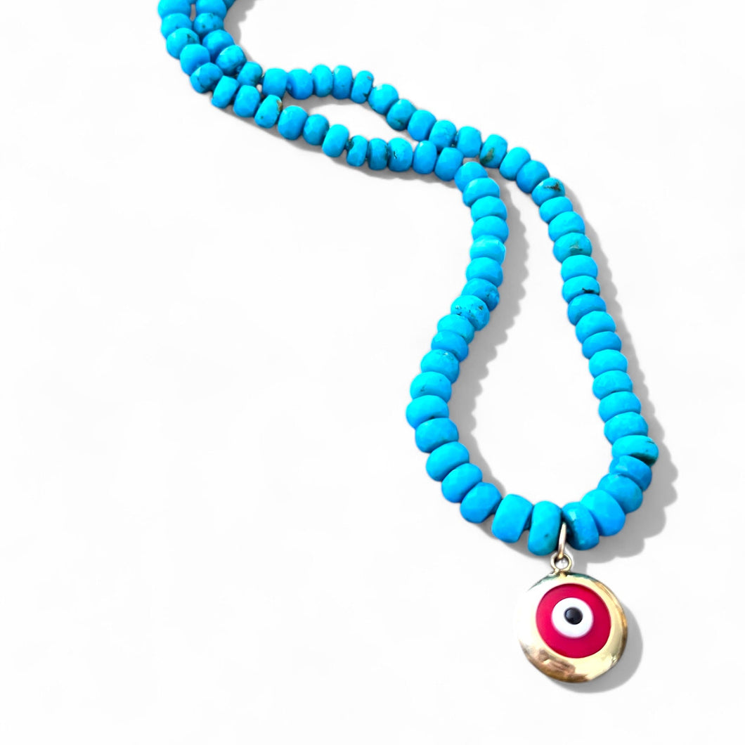ROUND GOLD EVIL EYE TURQUOISE NECKLACE