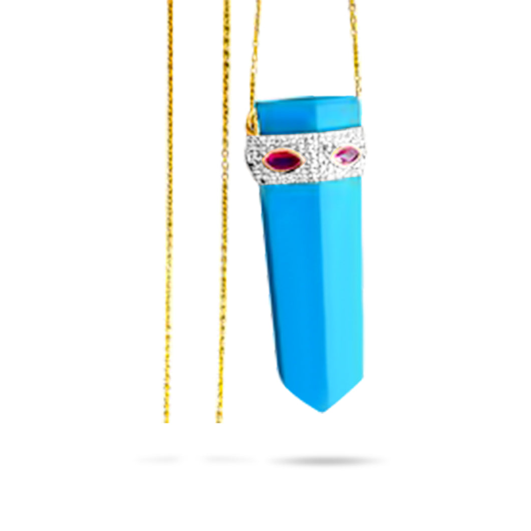 ASPEN NATURAL TURQUOISE WITH RUBY DIAMOND EVIL EYE CRYSTAL NECKLACE