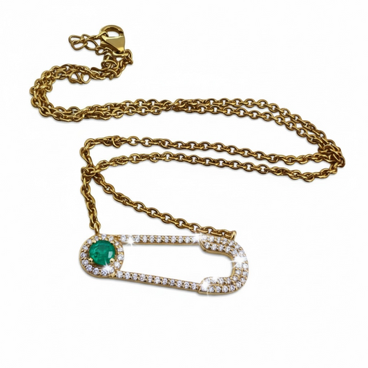 DIAMOND SILVER SAFETY PIN NECKLACE