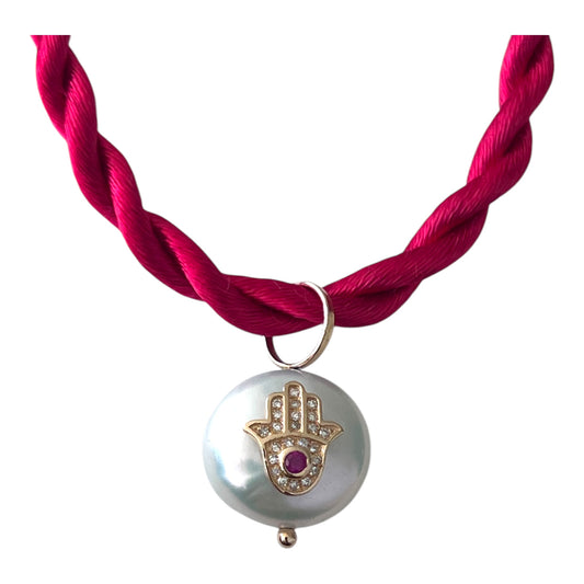 RUBY PEARL HAMSA CHARM