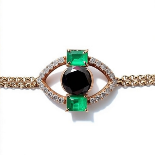 ART DECO BLACK DIAMOND EMERALD BRACELET