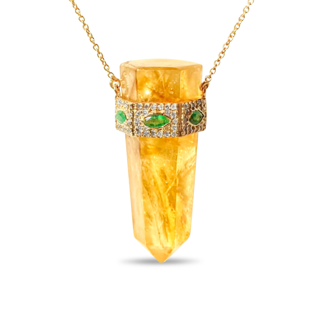 SEYCHELLES CITRINE CRYSTAL EMERALD NECKLACE