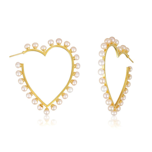 HEART PEARL HOOP EARRING