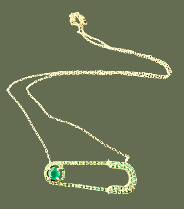 RHODES EMERALD SAFETY PIN NECKLACE