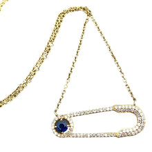 Load image into Gallery viewer, RODOS SAPPHIRE DIAMOND SAFETY PIN NECKLACE