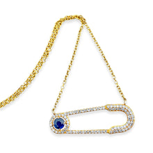 Load image into Gallery viewer, RODOS SAPPHIRE DIAMOND SAFETY PIN NECKLACE