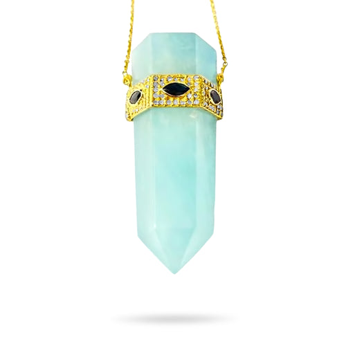 NEPTUNE AQUAMARINE SAPPHIRE DIAMOND CRYSTAL NECKLACE