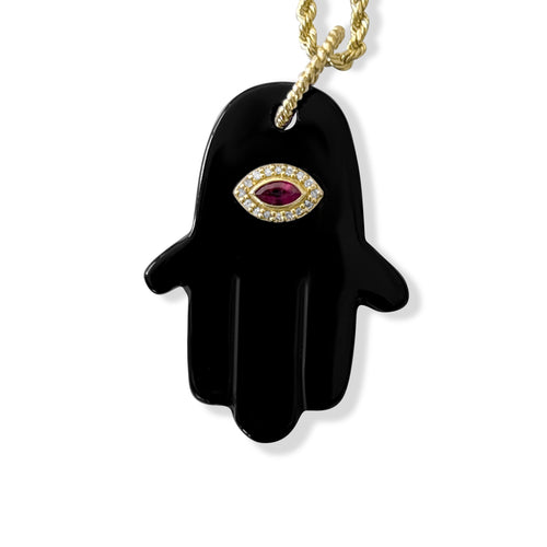 HAIFA BLACK ONYX HAMSA WITH RUBIES