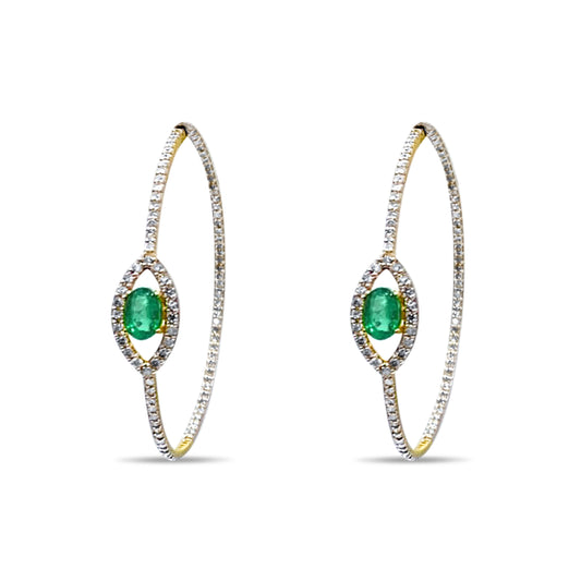 RORY DIAMOND EMERALD EVIL EYE EARRINGS