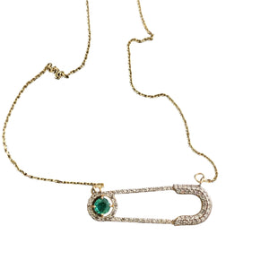 RHODES EMERALD SAFETY PIN NECKLACE