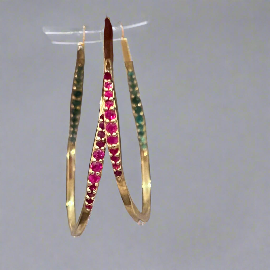 RENA RUBY EMERALD HOOP EARRINGS