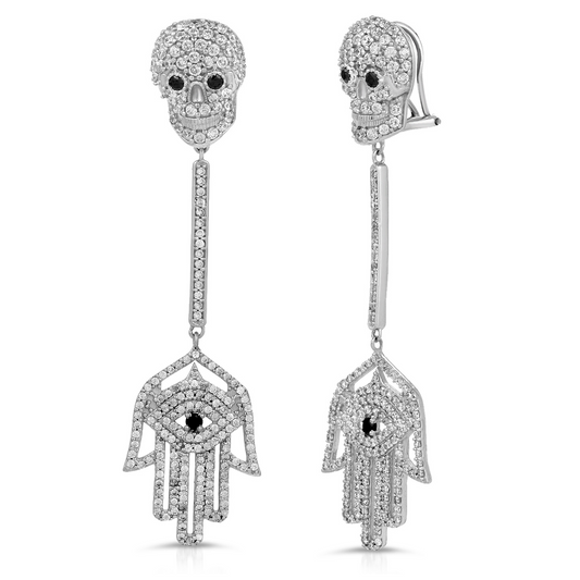 SAMARIA SKULL HAMSA DIAMOND GOLD EARRINGS