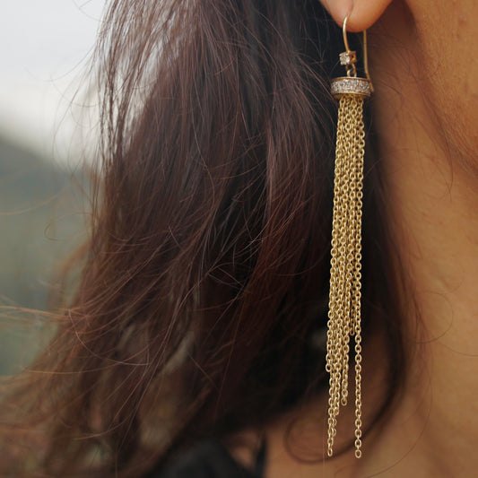ANNA GOLD PLATED SILVER DIAMOND TASSEL EARRINGS