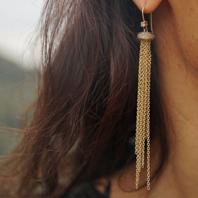 ANNA GOLD PLATED SILVER DIAMOND TASSEL EARRINGS