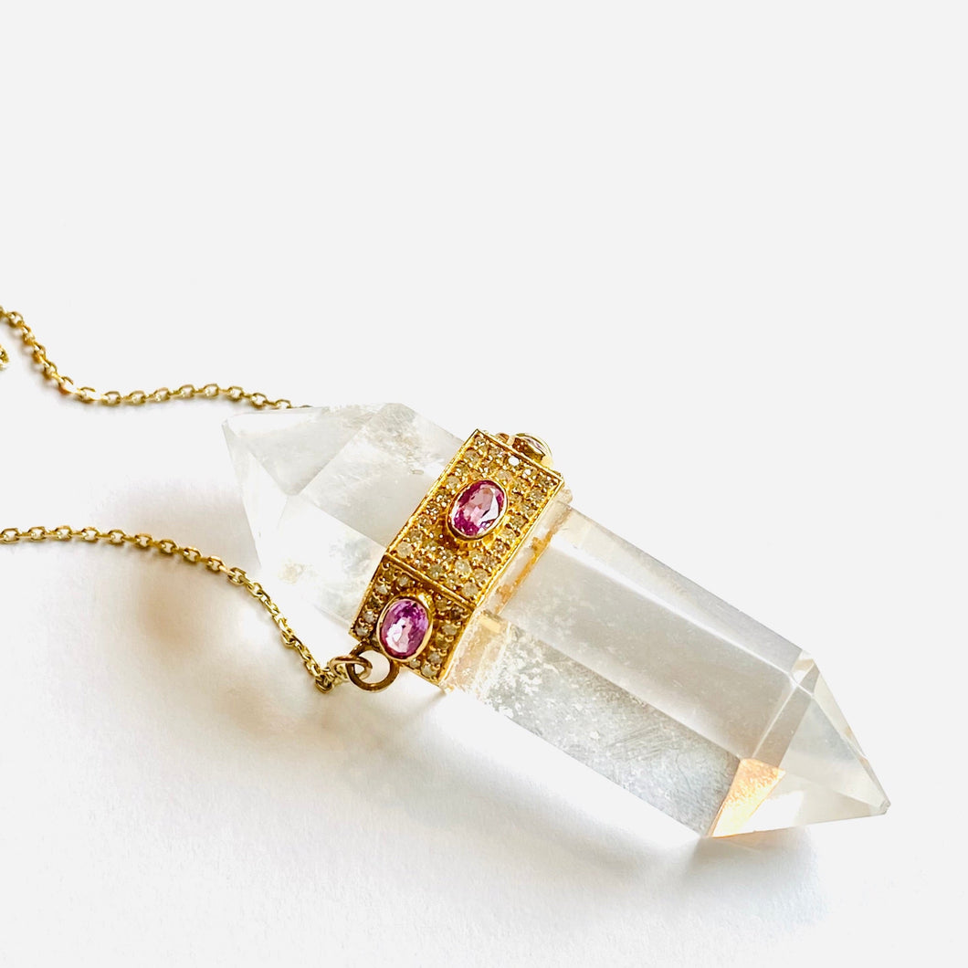 OLYA CLEAR CRYSTAL DIAMOND SAPPHIRE NECKLACE