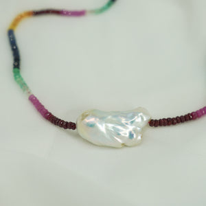 ST TROPEZ MIXED SAPPHIRE BAROQUE PEARL NECKLACE
