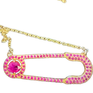RHODES RUBY SAFETY PIN NECKLACE