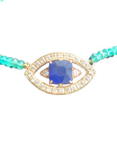 Load image into Gallery viewer, LEMURIA  SAPPHIRE  EMERALD EVIL EYE NECKLACE