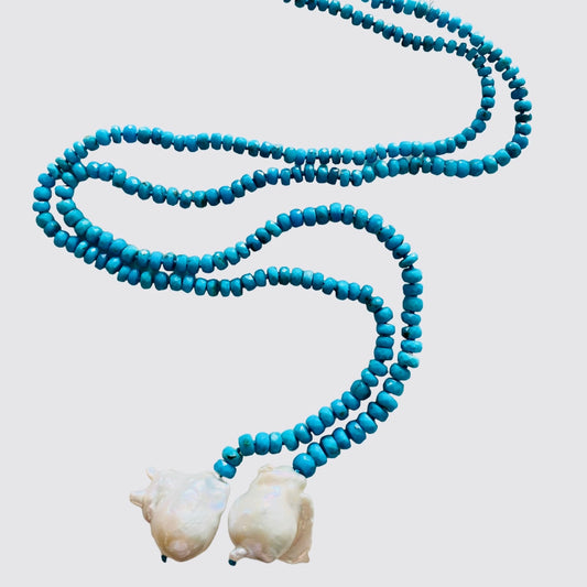 TORTOLA TURQUOISE PEARL LARIONET NECKLACE