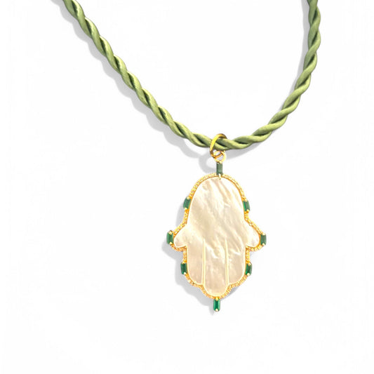 ESMERALDA EMERALD HAMSA PENDANT