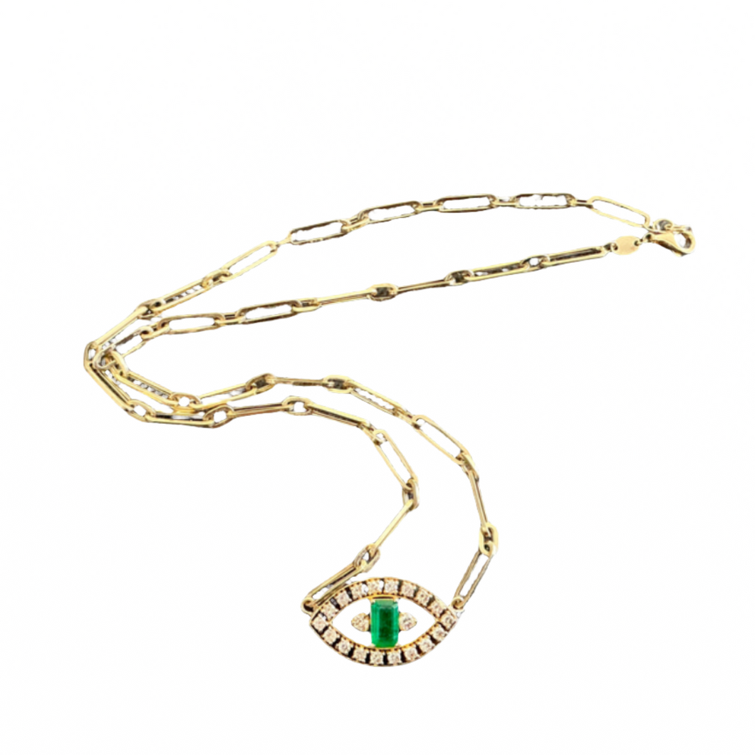 SVETIK EMERALD EVIL EYE NECKLACE