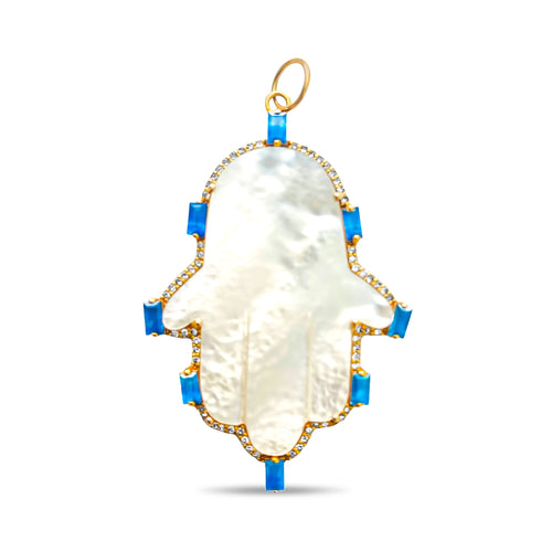 YERUSHALAYIM SAPPHIRE DIAMOND HAMSA PENDANT