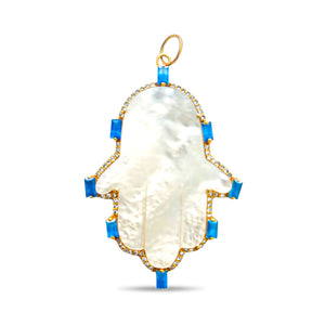 YERUSHALAYIM SAPPHIRE DIAMOND HAMSA PENDANT