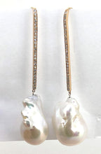 Load image into Gallery viewer, Large Diamond &amp; Baroque Pearl Hanging Earrings