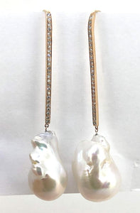 Large Diamond & Baroque Pearl Hanging Earrings