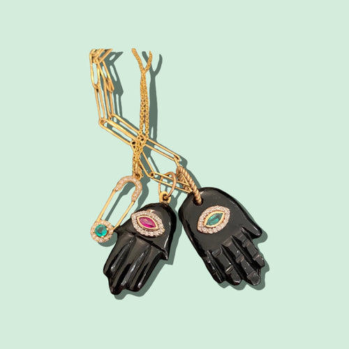 Black or white onyx hamsa charm