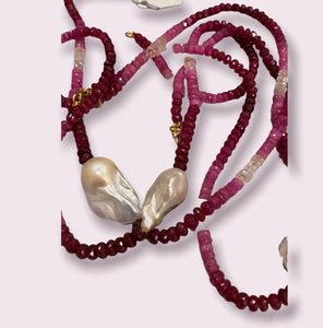 Ruby With Baroque Pearl Necklace
