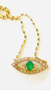 Emerald evil eye necklace