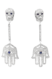 Skull and Hamsa diamond earrings