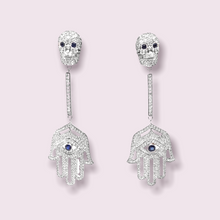 Load image into Gallery viewer, Skull and Hamsa diamond earrings