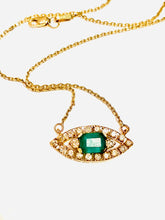 Load image into Gallery viewer, DAMASCUS EMERALD EVIL EYE NECKLACE
