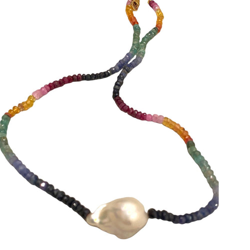 ST TROPEZ MIXED SAPPHIRE BAROQUE PEARL NECKLACE