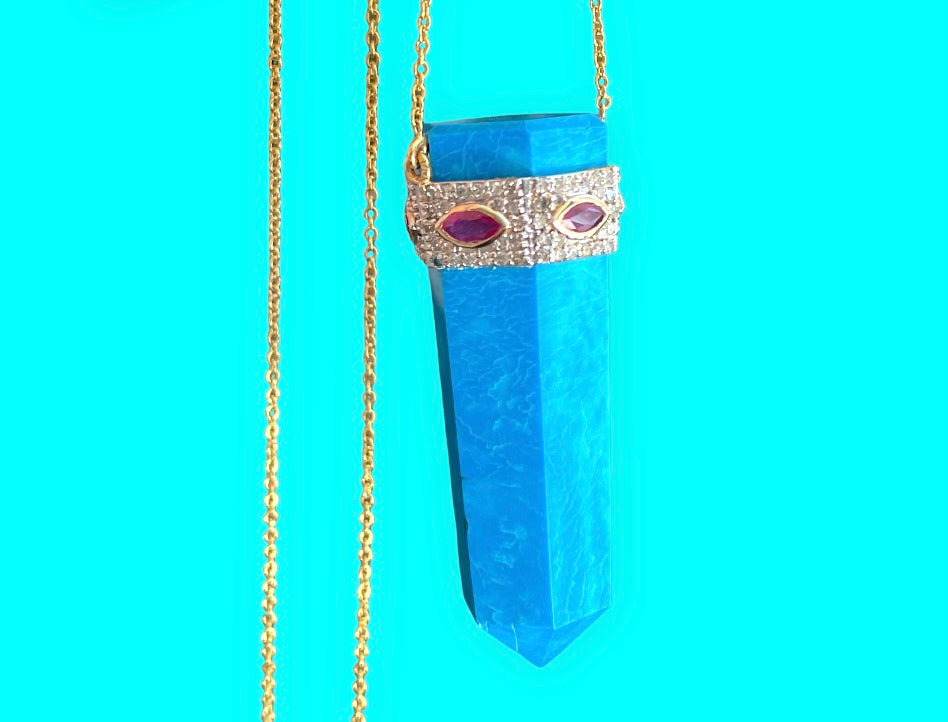 Turquoise crystal with rubies necklace