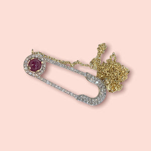 ANYA DIAMOND SAFETY PIN NECKLACE WITH RUBY