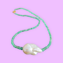 Load image into Gallery viewer, Natural Emerald &amp; Baroque Pearl Necklace
