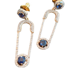 Load image into Gallery viewer, SAUSALITO SAPPHIRE SAFETY PIN EARRINGS