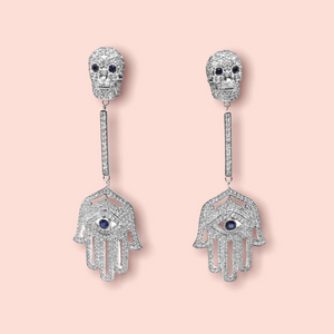 Skull and Hamsa diamond earrings