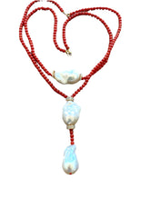 Load image into Gallery viewer, Italian Coral Baroque Pearl Diamond Discs Necklace