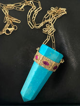 Load image into Gallery viewer, ASPEN NATURAL TURQUOISE WITH RUBY DIAMOND EVIL EYE CRYSTAL NECKLACE