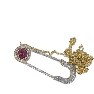 Diamond Safety Pin Pendant with Ruby